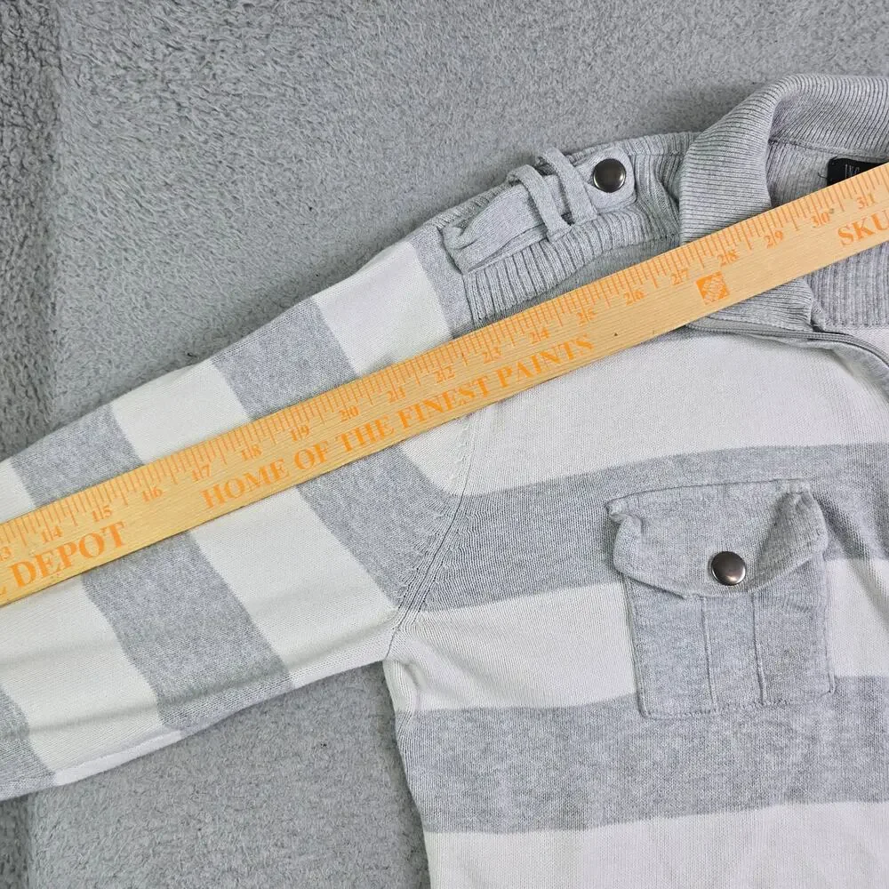 Vintage Y2K 1/4 Zip Striped Sweater Women's Large Gray White Classic Preppy Knit